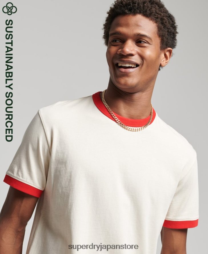オーガニックコットン ヴィンテージ リラックス リンガー T シャツ 男性 Superdry 衣類 クリーム 2J62PZ4957