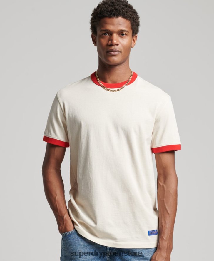 オーガニックコットン ヴィンテージ リラックス リンガー T シャツ 男性 Superdry 衣類 クリーム 2J62PZ4957