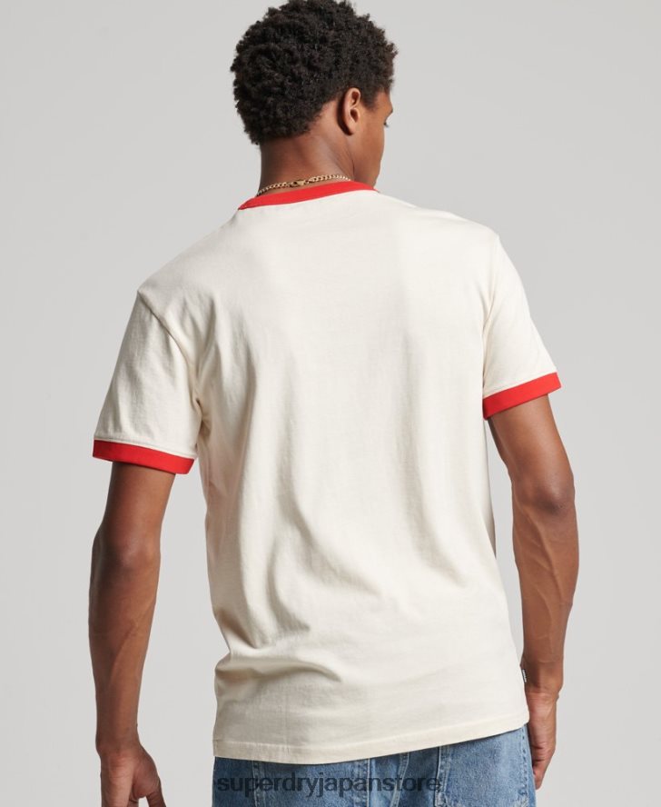 オーガニックコットン ヴィンテージ リラックス リンガー T シャツ 男性 Superdry 衣類 クリーム 2J62PZ4957
