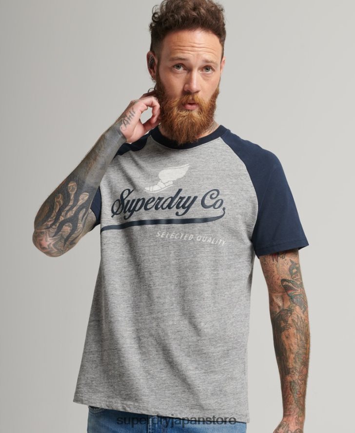 アキレス グラフィック ラグラン T シャツ 男性 Superdry 衣類 グレー 2J62PZ4972