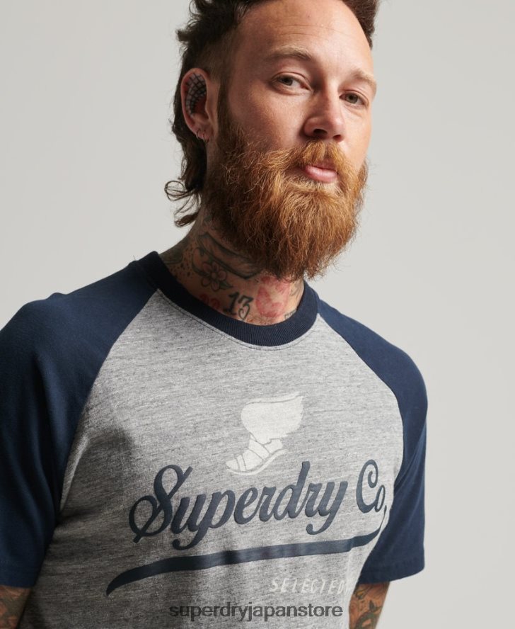 アキレス グラフィック ラグラン T シャツ 男性 Superdry 衣類 グレー 2J62PZ4972