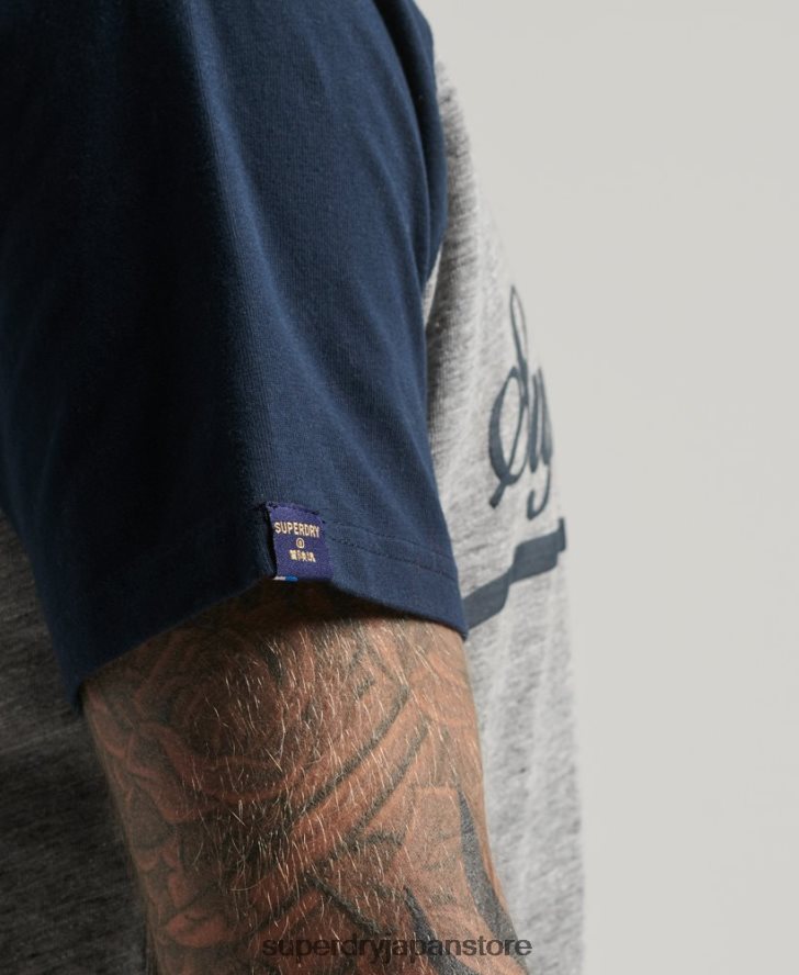 アキレス グラフィック ラグラン T シャツ 男性 Superdry 衣類 グレー 2J62PZ4972