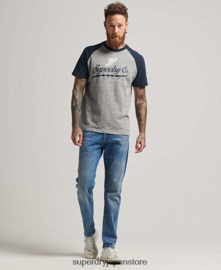 アキレス グラフィック ラグラン T シャツ 男性 Superdry 衣類 グレー 2J62PZ4972