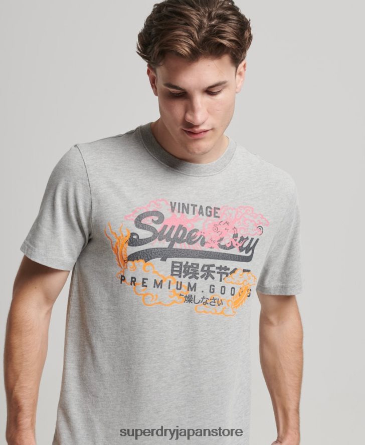日本のグラフィックロゴTシャツ 男性 Superdry 衣類 グレー 2J62PZ61
