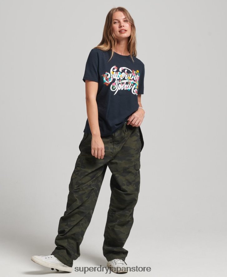 スクリプトスタイル フローラル Tシャツ 女性 Superdry 衣類 海軍 2J62PZ6187