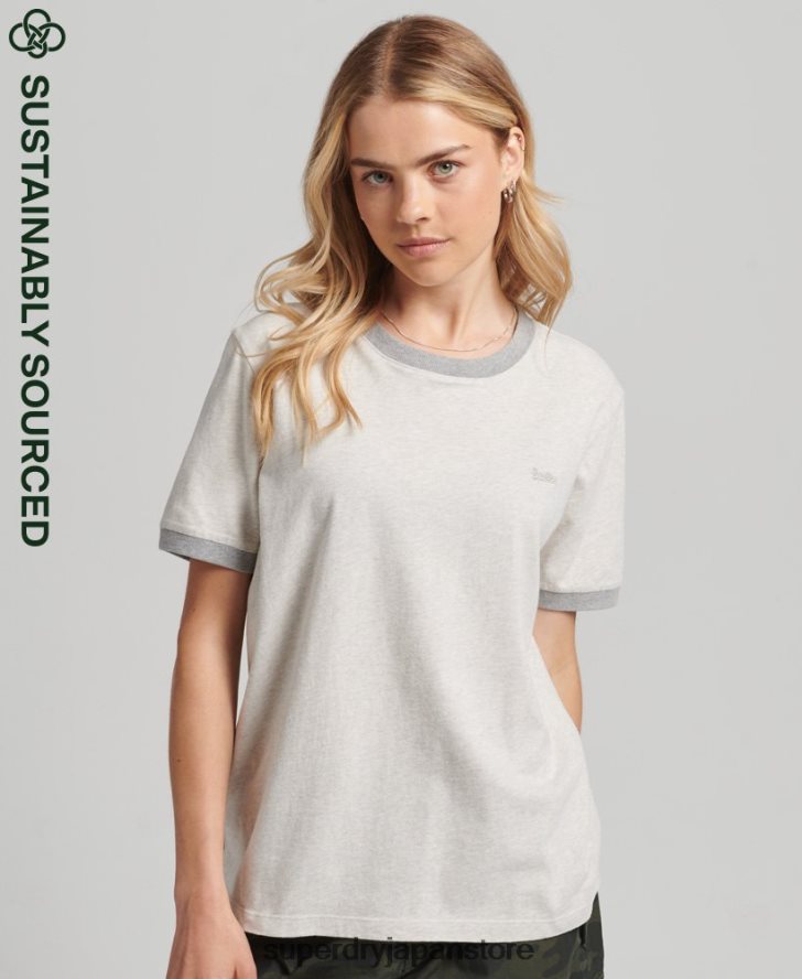 オーガニックコットン ヴィンテージロゴ リンガーTシャツ 女性 Superdry 衣類 ライトグレー 2J62PZ6196