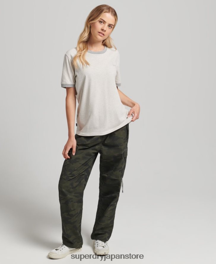 オーガニックコットン ヴィンテージロゴ リンガーTシャツ 女性 Superdry 衣類 ライトグレー 2J62PZ6196