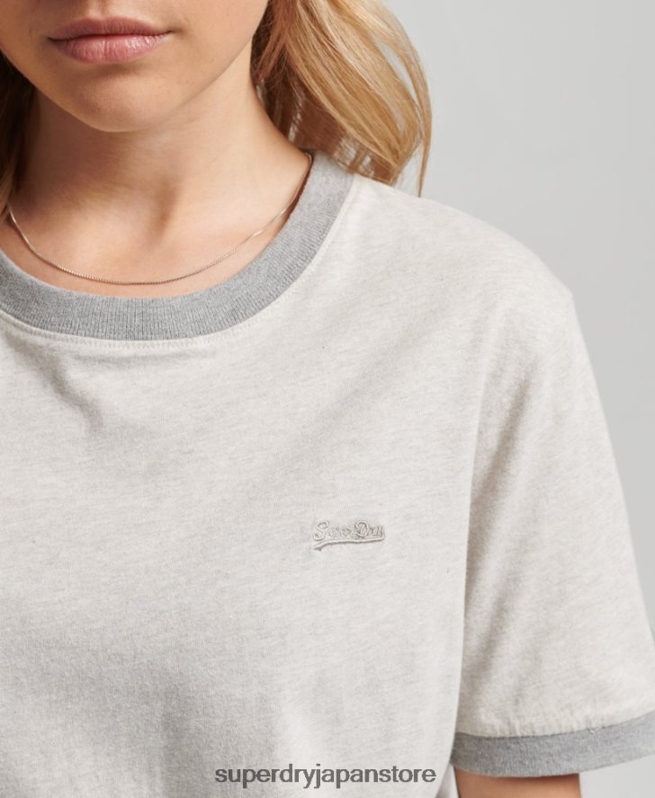 オーガニックコットン ヴィンテージロゴ リンガーTシャツ 女性 Superdry 衣類 ライトグレー 2J62PZ6196