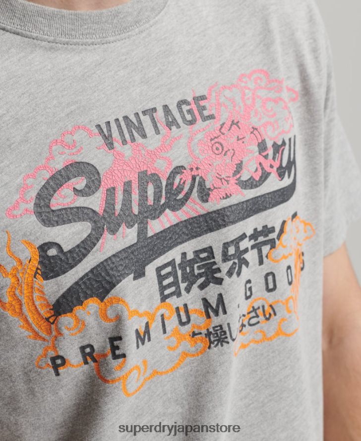 日本のグラフィックロゴTシャツ 男性 Superdry 衣類 グレー 2J62PZ61
