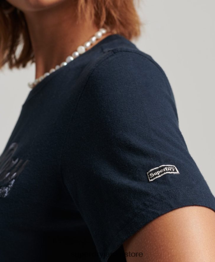 装飾グラフィックロゴ Tシャツ 女性 Superdry 衣類 海軍 2J62PZ6203