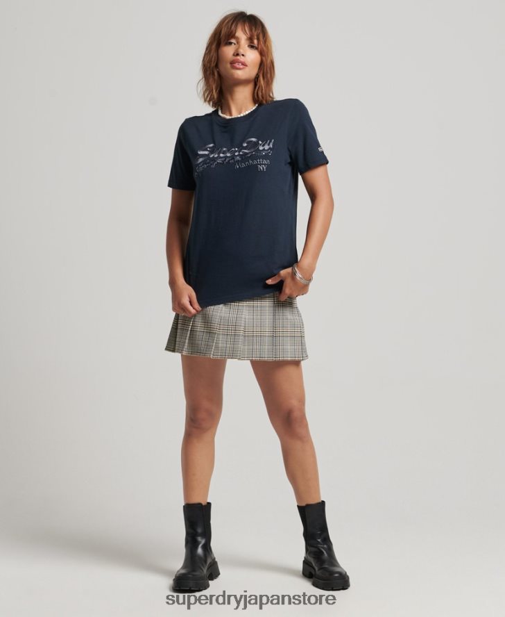 装飾グラフィックロゴ Tシャツ 女性 Superdry 衣類 海軍 2J62PZ6203