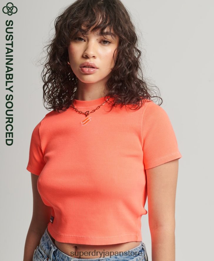 オーガニックコットン エッセンシャル フィット クロップ Tシャツ 女性 Superdry 衣類 コーラル 2J62PZ6207