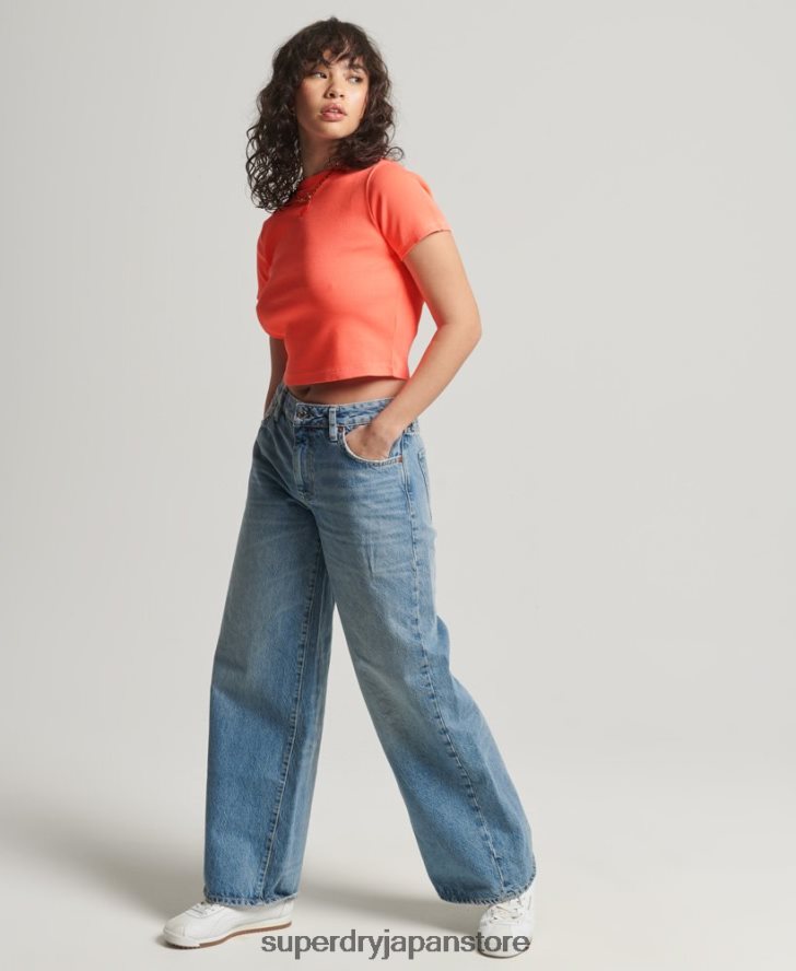 オーガニックコットン エッセンシャル フィット クロップ Tシャツ 女性 Superdry 衣類 コーラル 2J62PZ6207