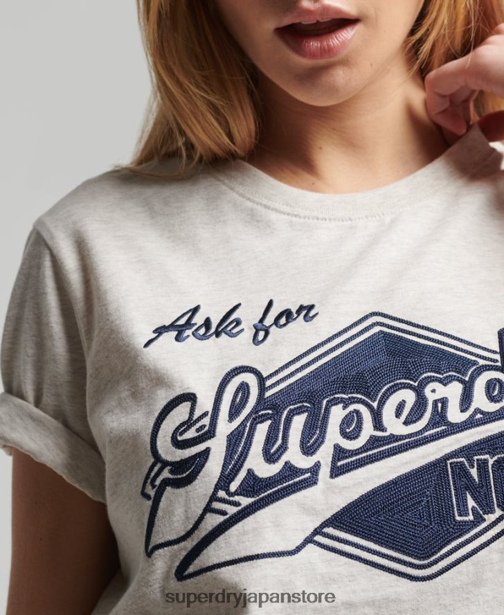 ヴィンテージスクリプトスタイルカレッジTシャツ 女性 Superdry 衣類 クリーム 2J62PZ6212
