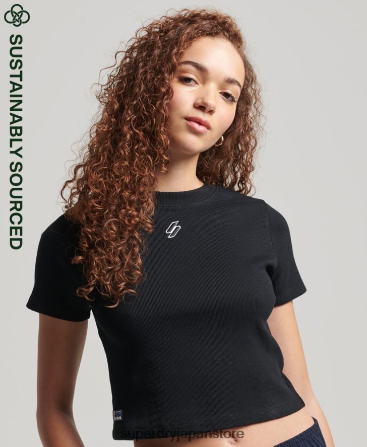 オーガニックコットン エッセンシャル フィット クロップ Tシャツ 女性 Superdry 衣類 黒 2J62PZ6222