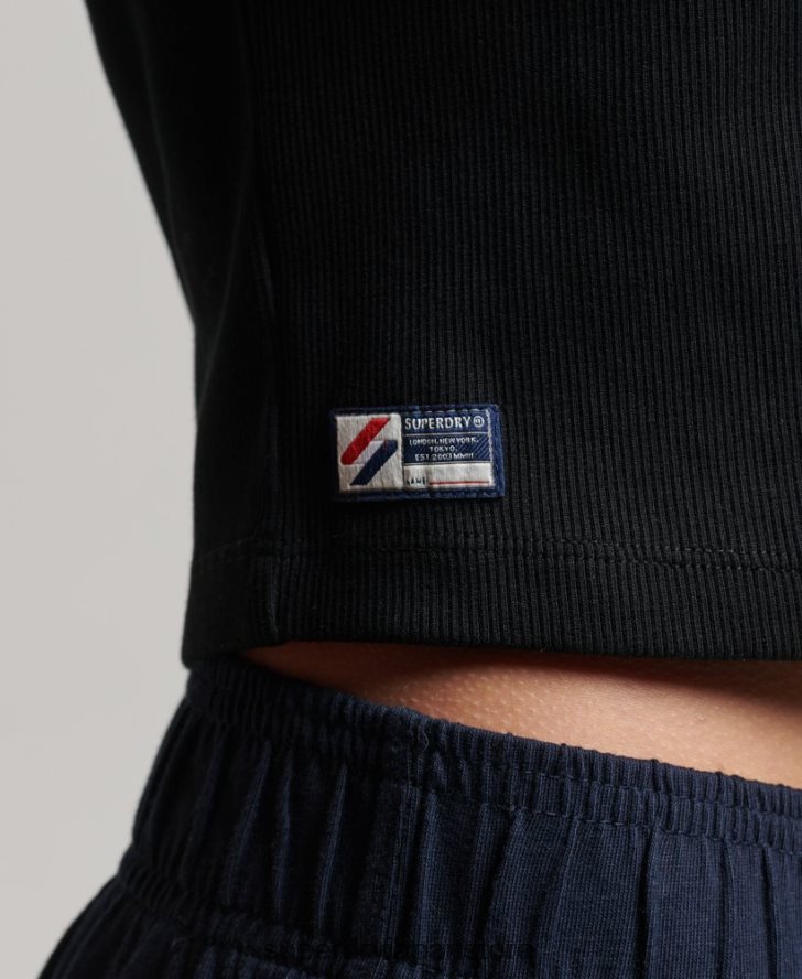 オーガニックコットン エッセンシャル フィット クロップ Tシャツ 女性 Superdry 衣類 黒 2J62PZ6222