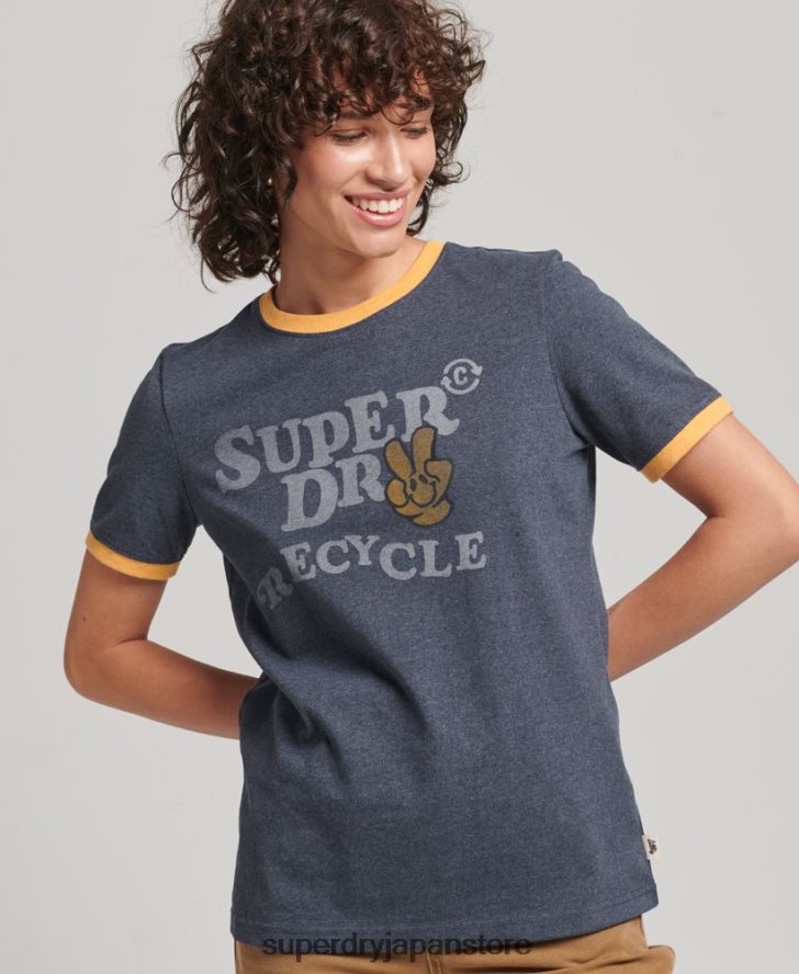 リサイクルリンガーTシャツ 女性 Superdry 衣類 海軍 2J62PZ6224