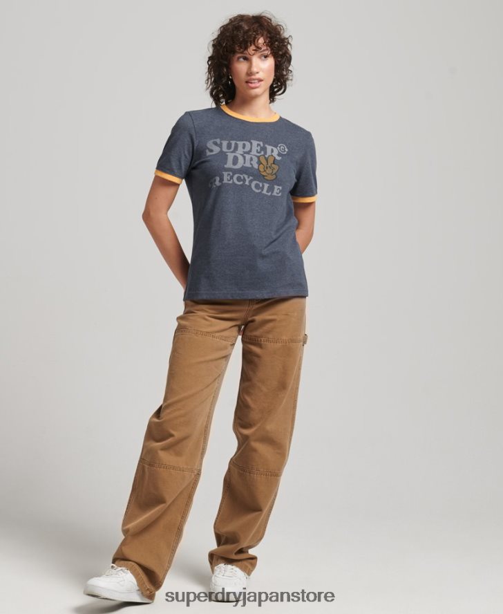 リサイクルリンガーTシャツ 女性 Superdry 衣類 海軍 2J62PZ6224