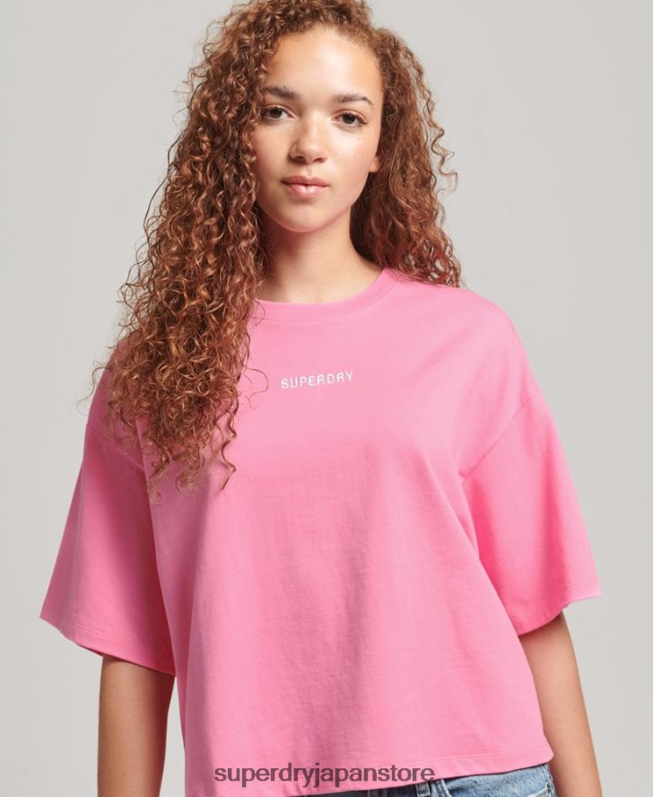マイクロロゴ刺繍ボクシーTシャツ 女性 Superdry 衣類 ピンク 2J62PZ6227