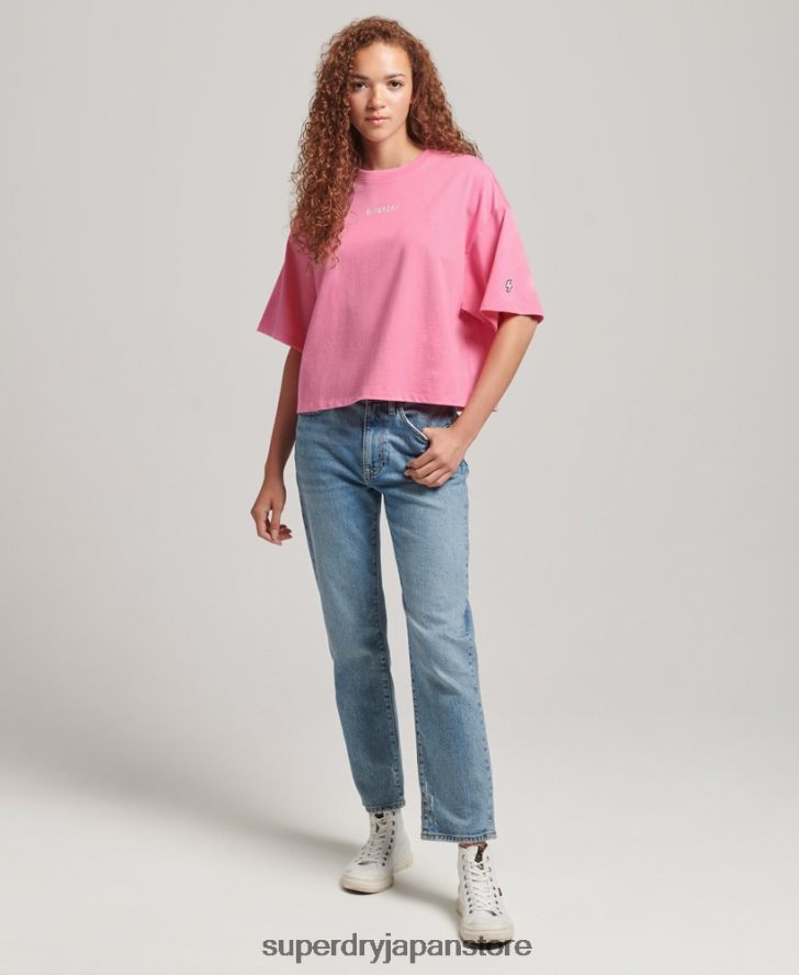 マイクロロゴ刺繍ボクシーTシャツ 女性 Superdry 衣類 ピンク 2J62PZ6227