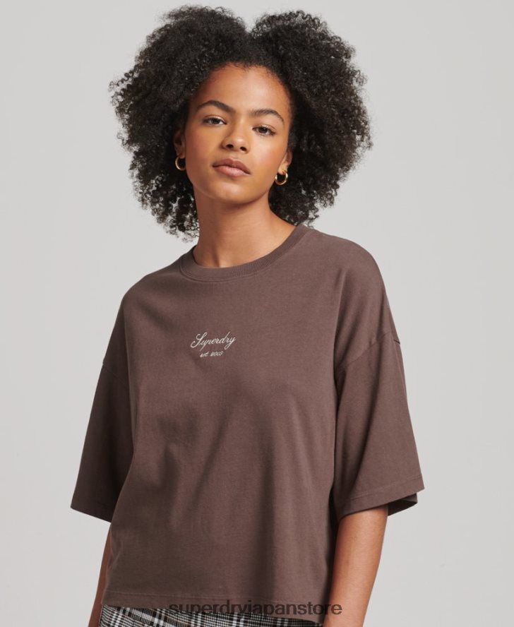 ヘリテージ エンブロイダリー ボクシー Tシャツ 女性 Superdry 衣類 茶色 2J62PZ6229