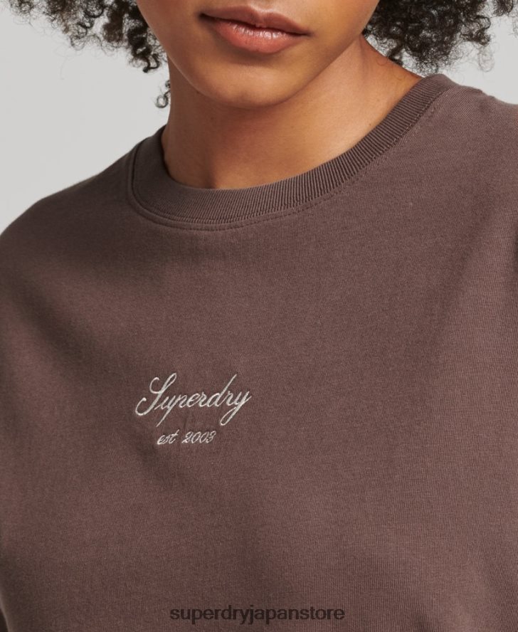 ヘリテージ エンブロイダリー ボクシー Tシャツ 女性 Superdry 衣類 茶色 2J62PZ6229