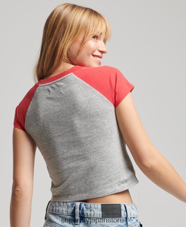 オーガニックコットン ヴィンテージ ベースボール タイニー T シャツ 女性 Superdry 衣類 赤 2J62PZ6231