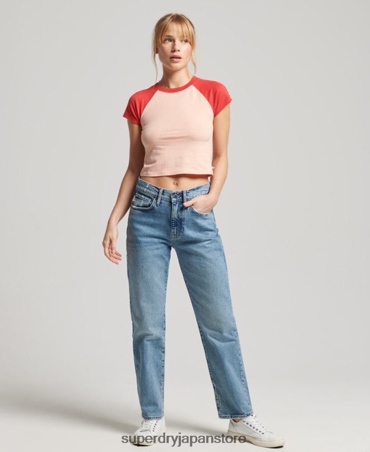 オーガニックコットン ヴィンテージ ベースボール タイニー T シャツ 女性 Superdry 衣類 ピンク 2J62PZ6232