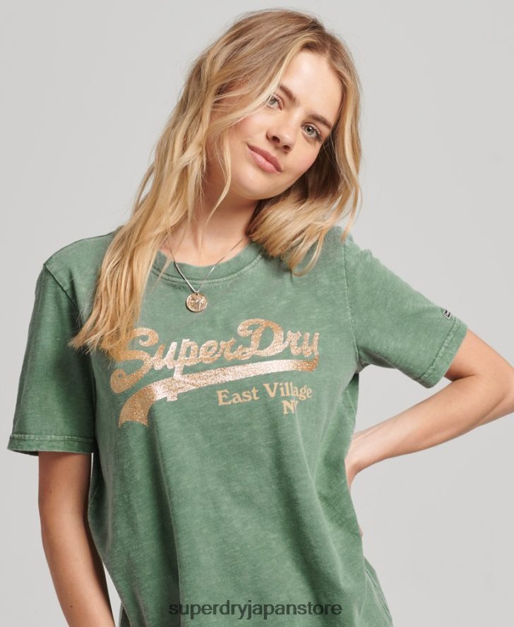 装飾グラフィックロゴ Tシャツ 女性 Superdry 衣類 緑 2J62PZ6233