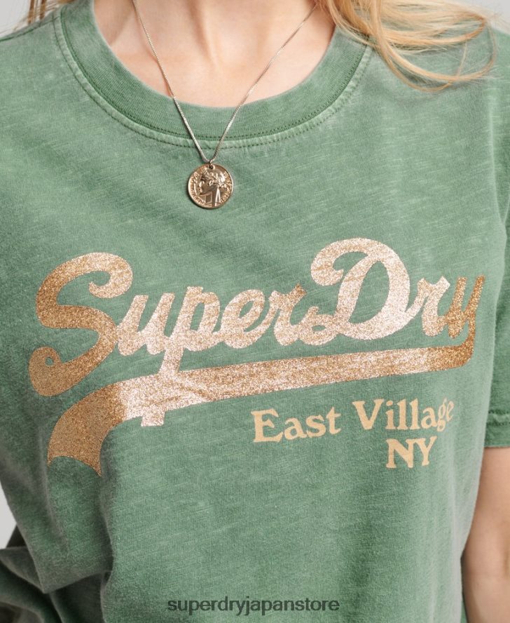 装飾グラフィックロゴ Tシャツ 女性 Superdry 衣類 緑 2J62PZ6233