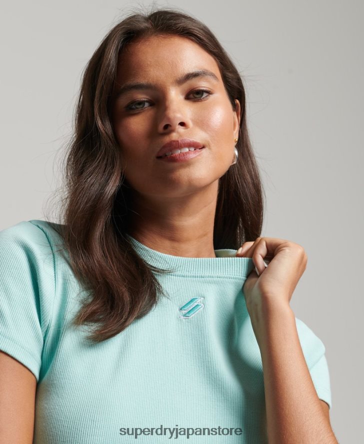エッセンシャル リブフィット クロップTシャツ 女性 Superdry 衣類 青 2J62PZ6236