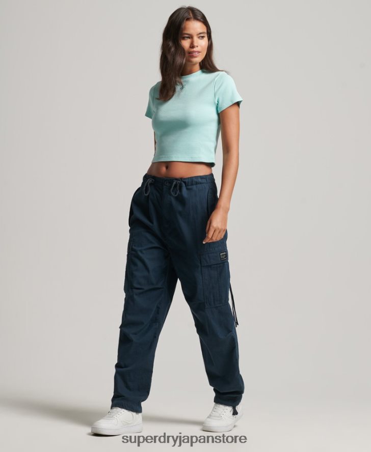 エッセンシャル リブフィット クロップTシャツ 女性 Superdry 衣類 青 2J62PZ6236