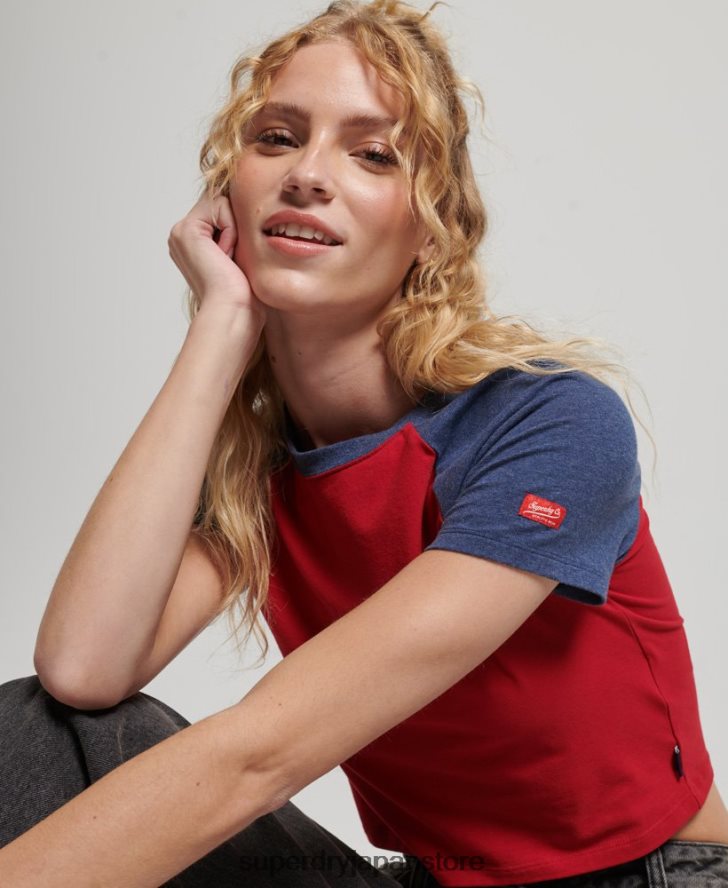 オーガニックコットン クロップドベースボール Tシャツ 女性 Superdry 衣類 海軍 2J62PZ6238