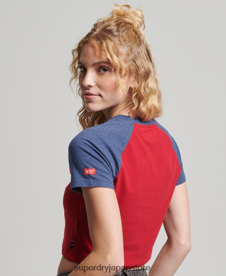 オーガニックコットン クロップドベースボール Tシャツ 女性 Superdry 衣類 海軍 2J62PZ6238