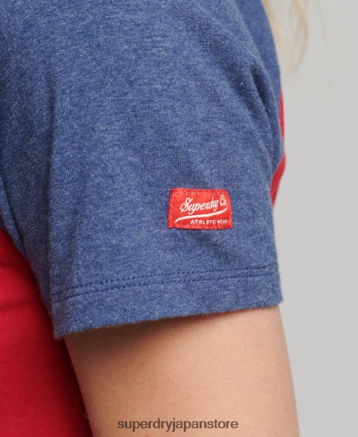 オーガニックコットン クロップドベースボール Tシャツ 女性 Superdry 衣類 海軍 2J62PZ6238