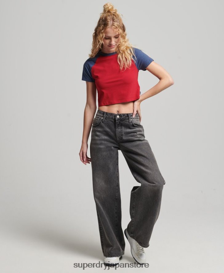 オーガニックコットン クロップドベースボール Tシャツ 女性 Superdry 衣類 海軍 2J62PZ6238