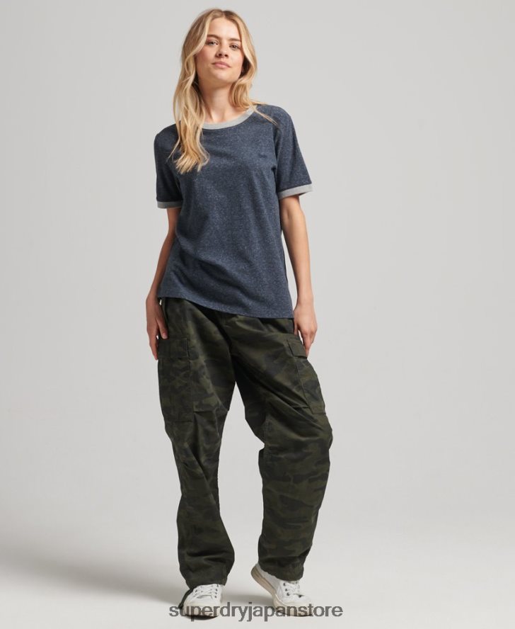 オーガニックコットン ヴィンテージロゴ リンガーTシャツ 女性 Superdry 衣類 海軍 2J62PZ6239