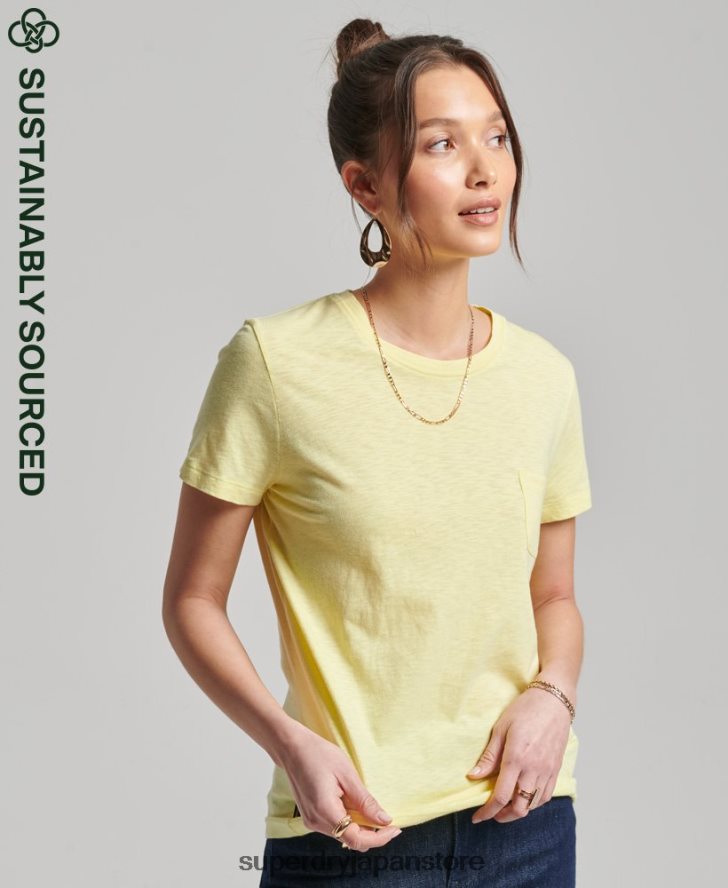 オーガニックコットンスタジオ ポケットTシャツ 女性 Superdry 衣類 黄色 2J62PZ6240