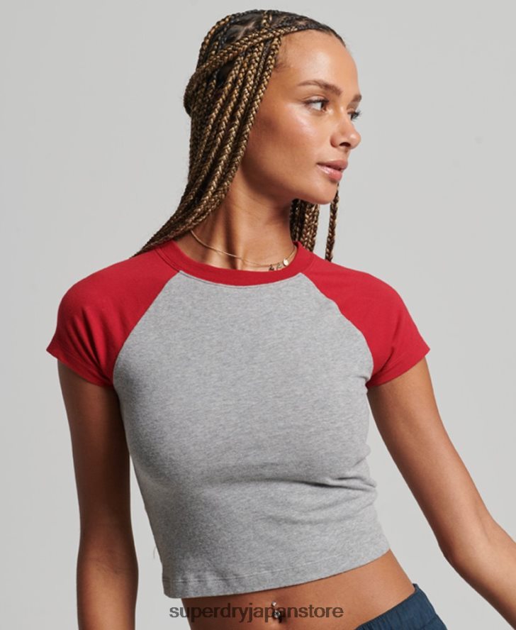 オーガニックコットン クロップドベースボール Tシャツ 女性 Superdry 衣類 グレー 2J62PZ6246