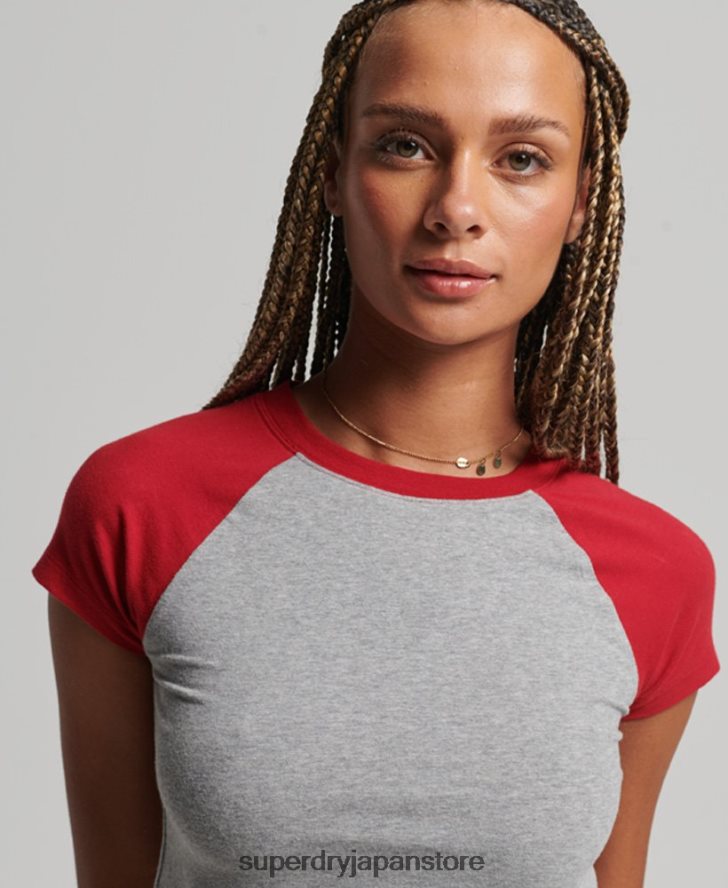 オーガニックコットン クロップドベースボール Tシャツ 女性 Superdry 衣類 グレー 2J62PZ6246