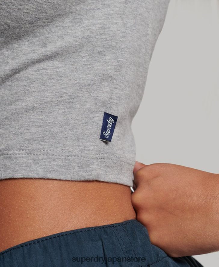 オーガニックコットン クロップドベースボール Tシャツ 女性 Superdry 衣類 グレー 2J62PZ6246