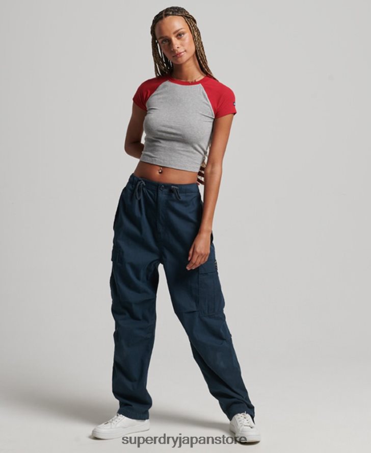 オーガニックコットン クロップドベースボール Tシャツ 女性 Superdry 衣類 グレー 2J62PZ6246