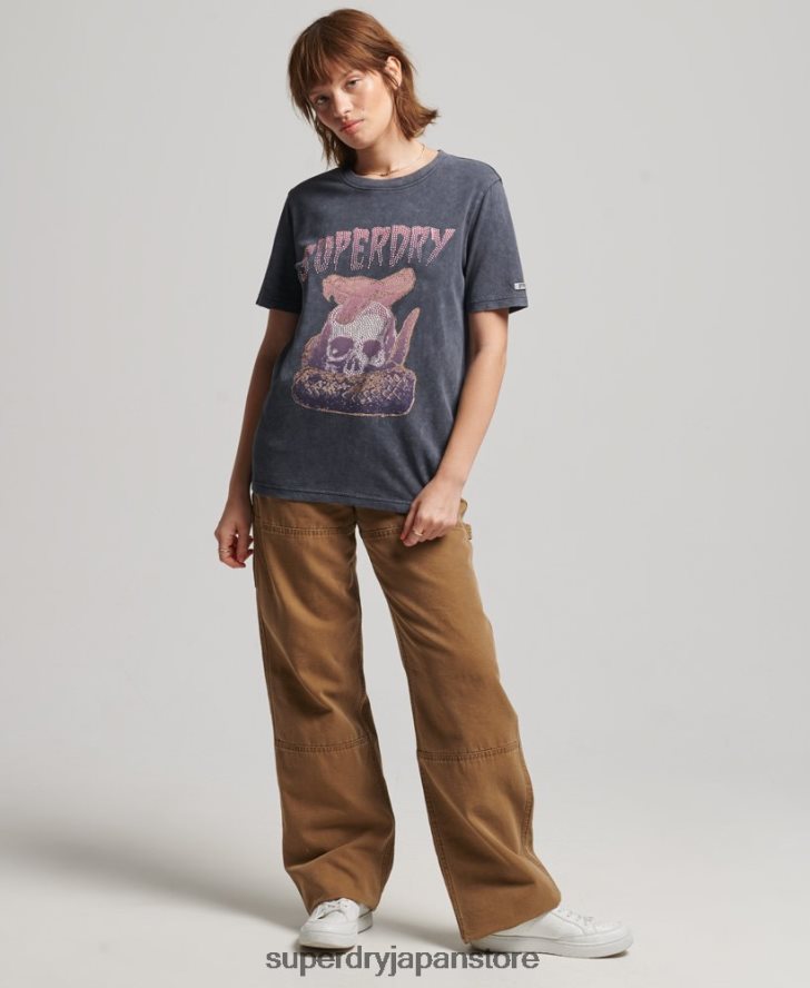 ブランドマークメタルTシャツ 女性 Superdry 衣類 黒 2J62PZ6248