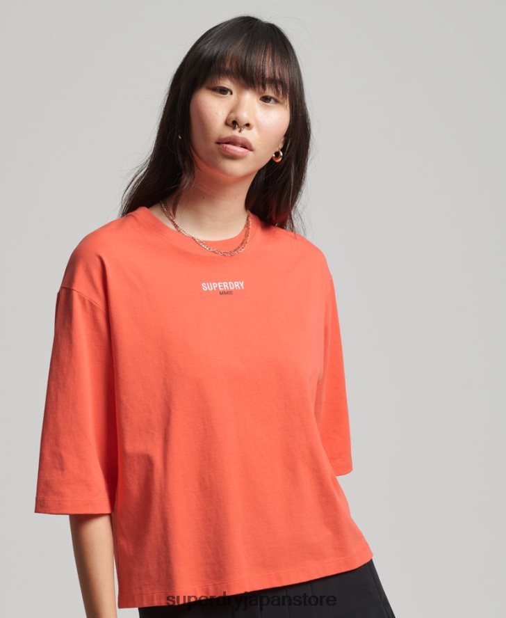 マイクロロゴ刺繍ボクシーTシャツ 女性 Superdry 衣類 コーラル 2J62PZ6264