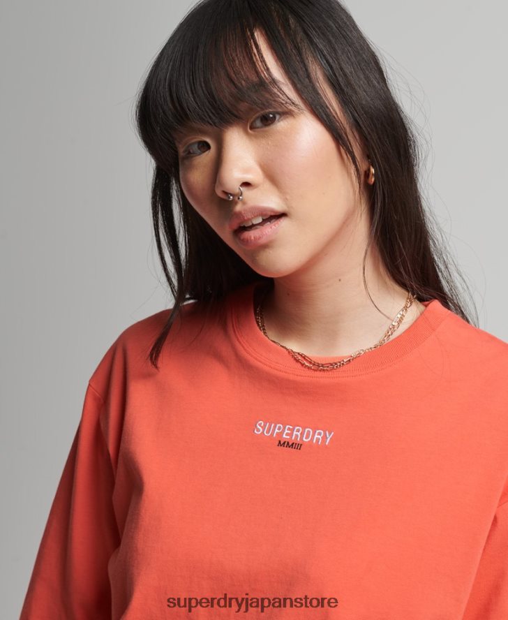 マイクロロゴ刺繍ボクシーTシャツ 女性 Superdry 衣類 コーラル 2J62PZ6264