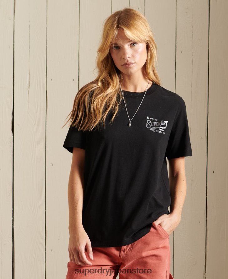 スクリプトスタイルワークウェアフォイルTシャツ 女性 Superdry 衣類 黒 2J62PZ6275