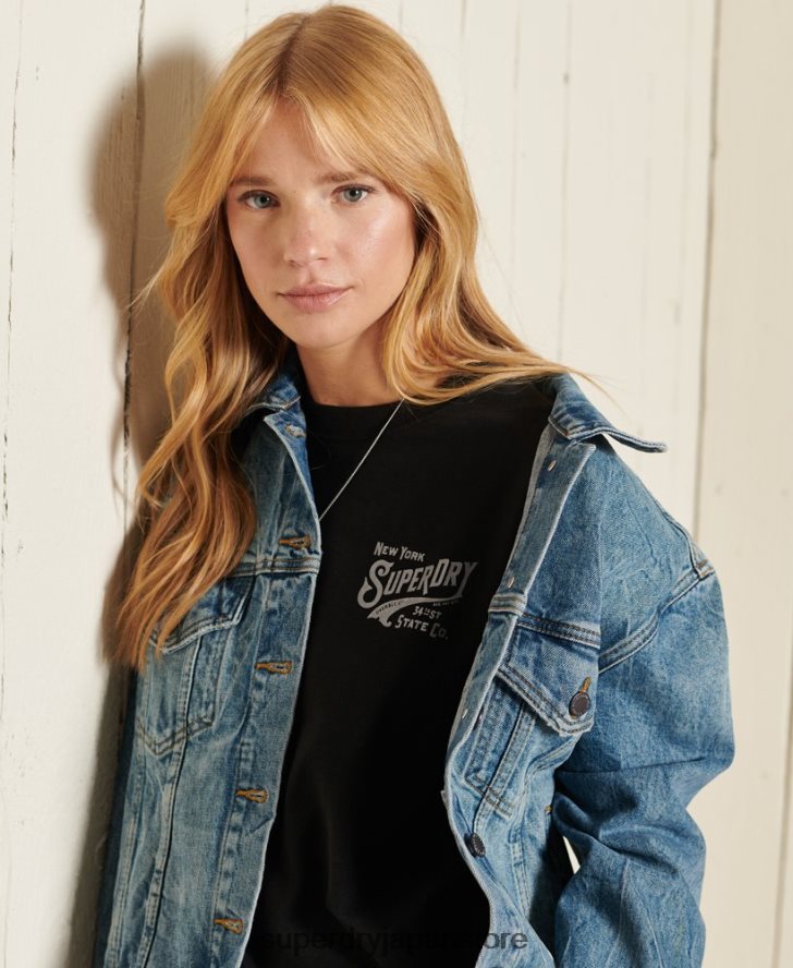 スクリプトスタイルワークウェアフォイルTシャツ 女性 Superdry 衣類 黒 2J62PZ6275