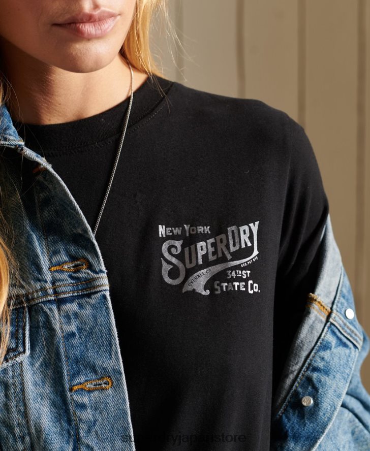 スクリプトスタイルワークウェアフォイルTシャツ 女性 Superdry 衣類 黒 2J62PZ6275