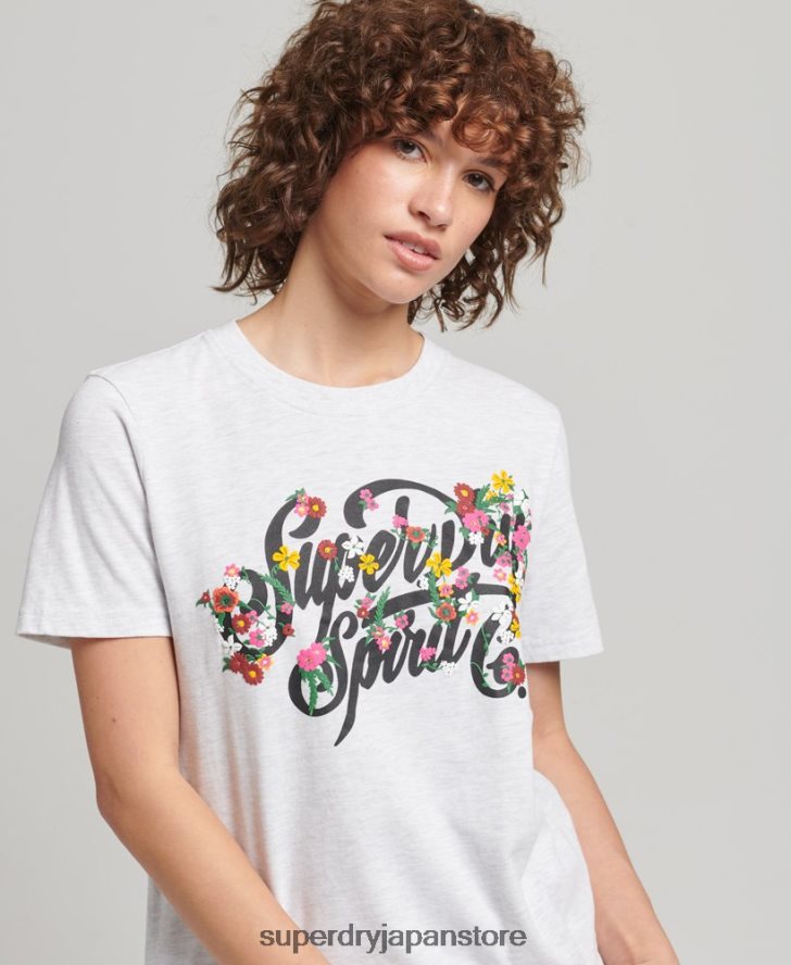 スクリプトスタイル フローラル Tシャツ 女性 Superdry 衣類 ライトグレー 2J62PZ6277