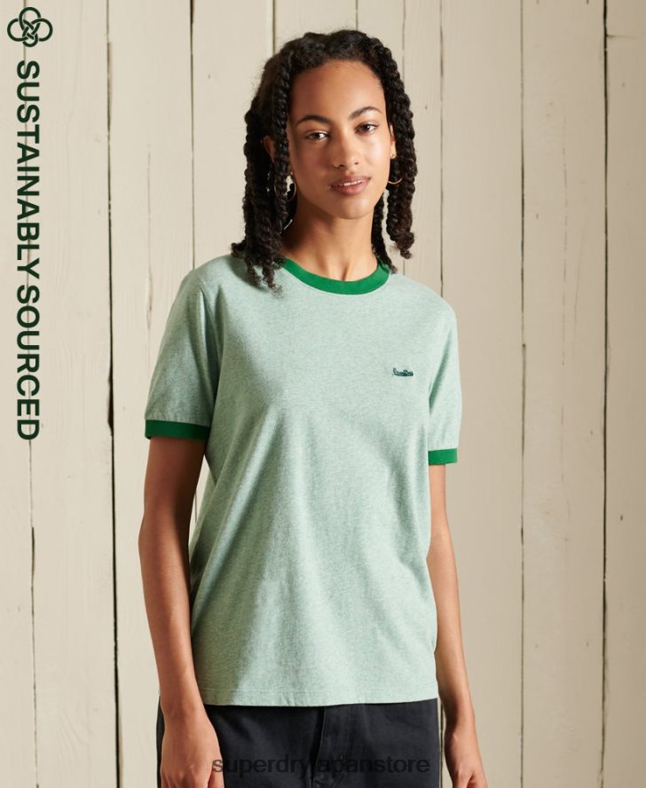 オーガニックコットン ヴィンテージロゴ リンガーTシャツ 女性 Superdry 衣類 緑 2J62PZ6282